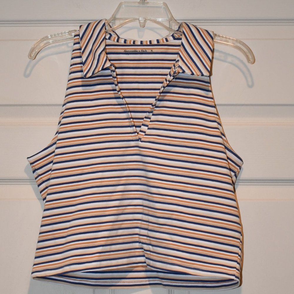 Abercrombie & Fitch Women's Tan Striped Cropped Sleeveless Polo Tank Size XL